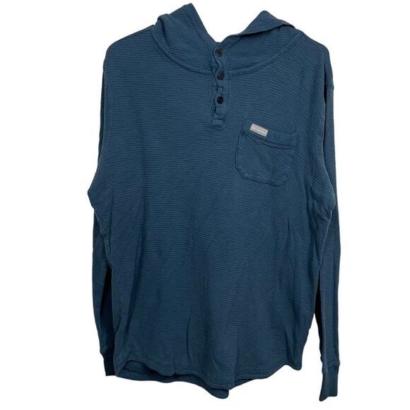 Columbia Blue Long Sleeve Hooded Henley T-Shirt - Picture 1 of 4